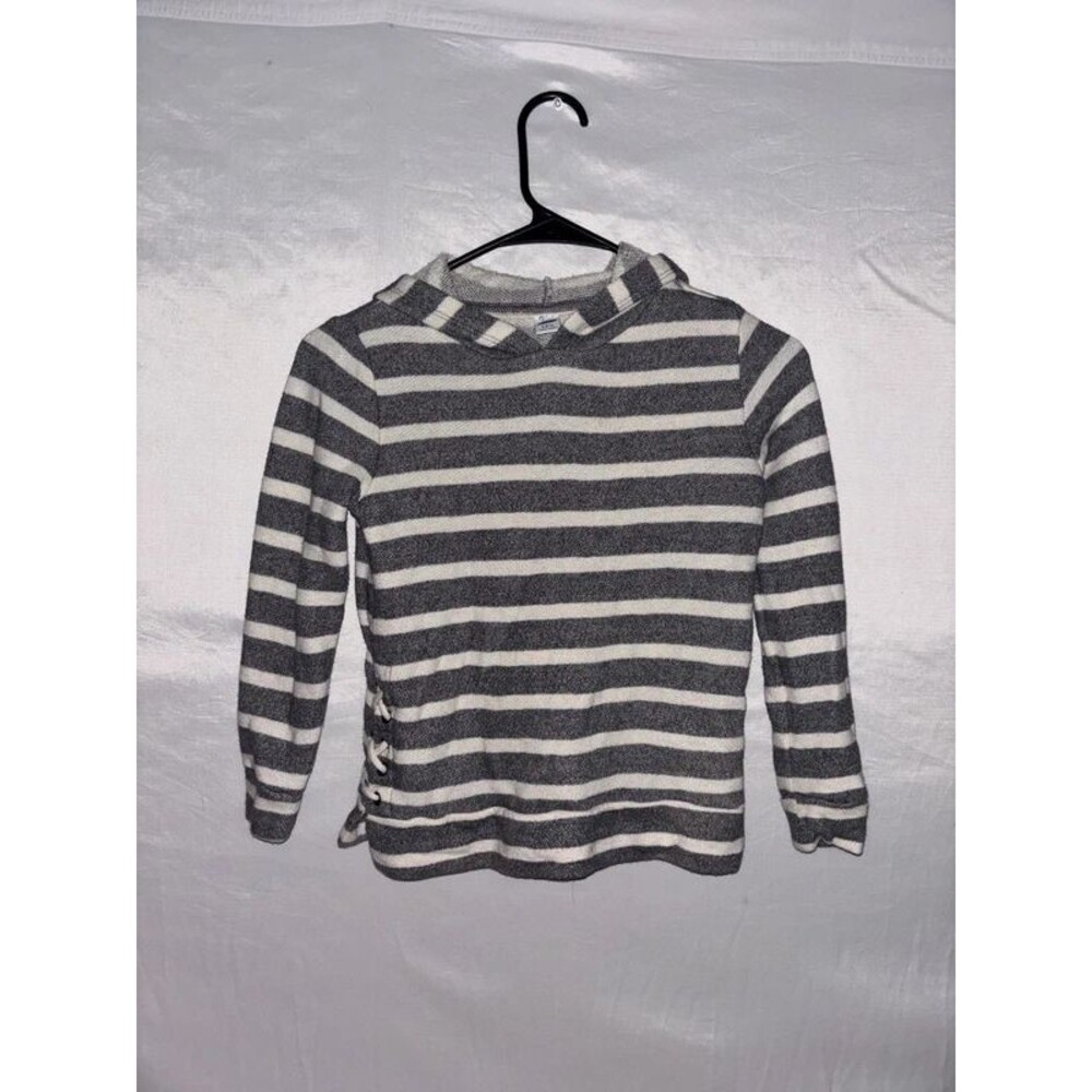 Old Navy Striped Lace-Up Hoodie Sweatshirt Gray Kids Size M Medium Grey